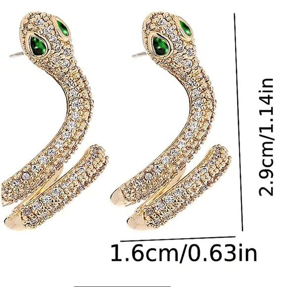 Gold Snake Zircon Earrings Creative Design Trendy Serpent - Picture 6 of 6